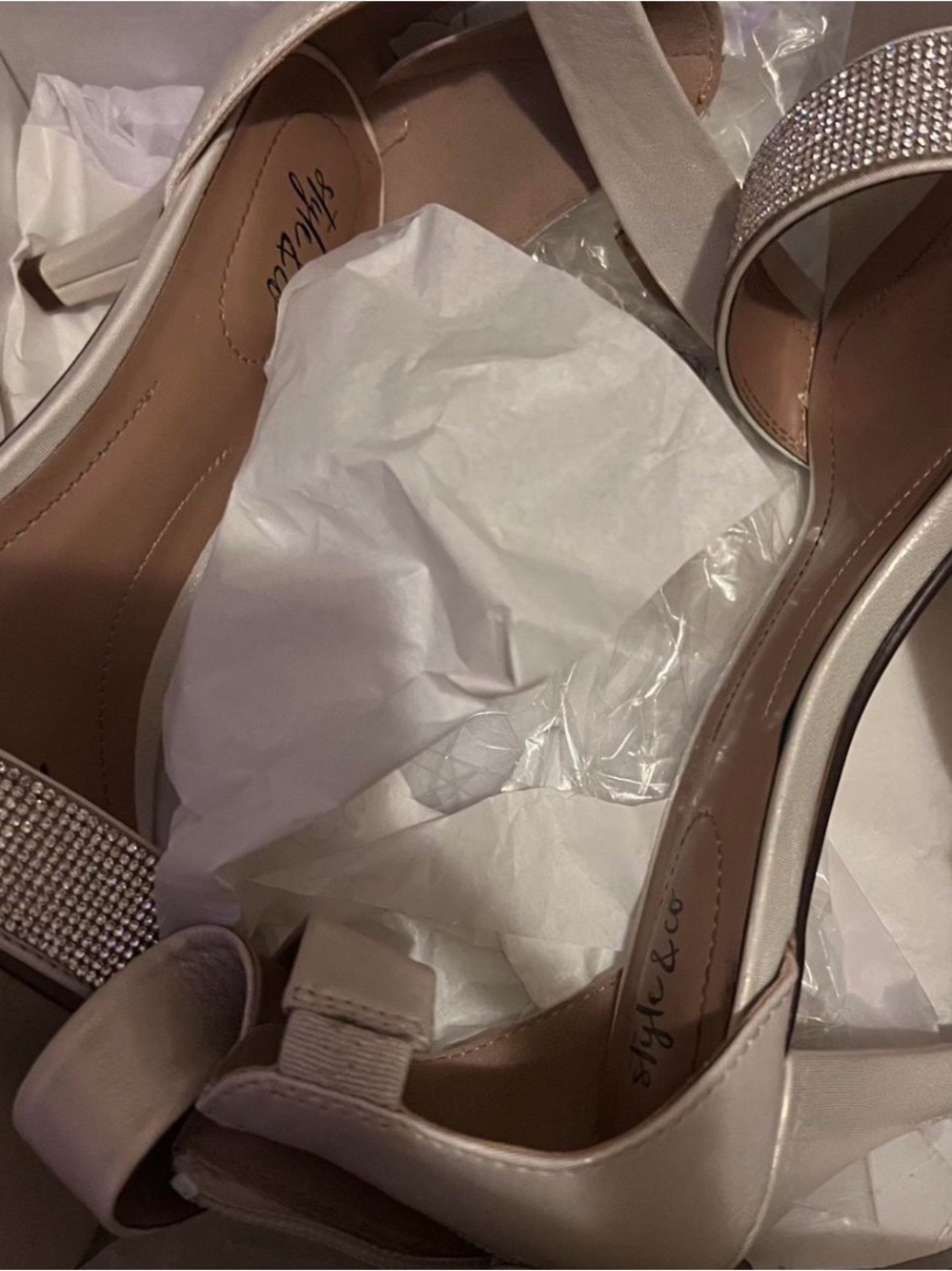 Style & Co. Women's Ivory Rhinestone Ankle-Strap Heels